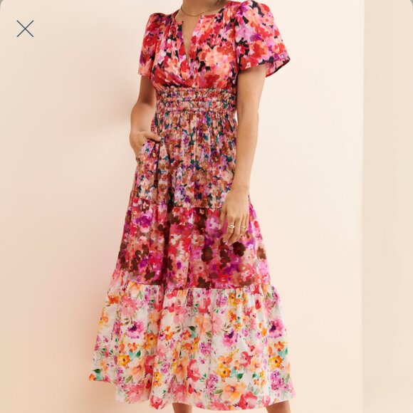 Excellent Condition Mixed Floral Print Midi Dress - Picture 1 of 4